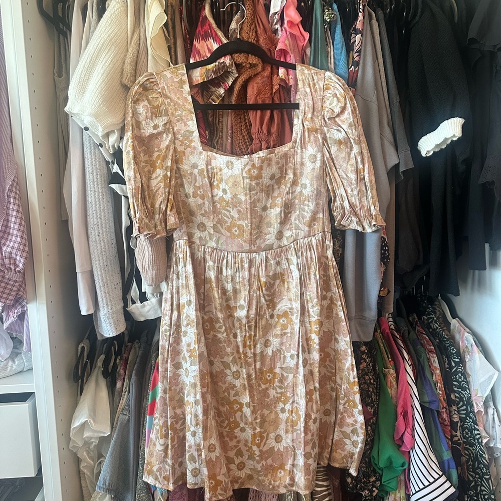 Mini Dress in Cream and Gold Floral